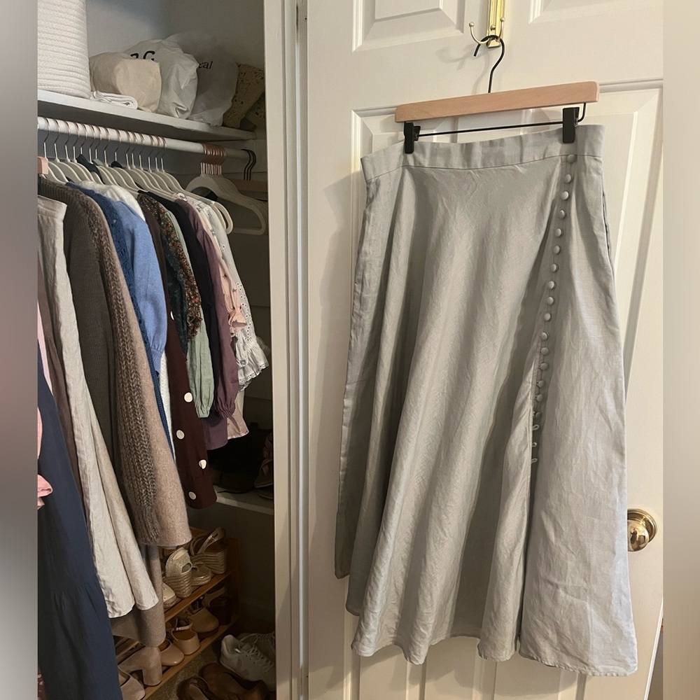 Handmade Linen Maxi Skirt with Covered Button Detail